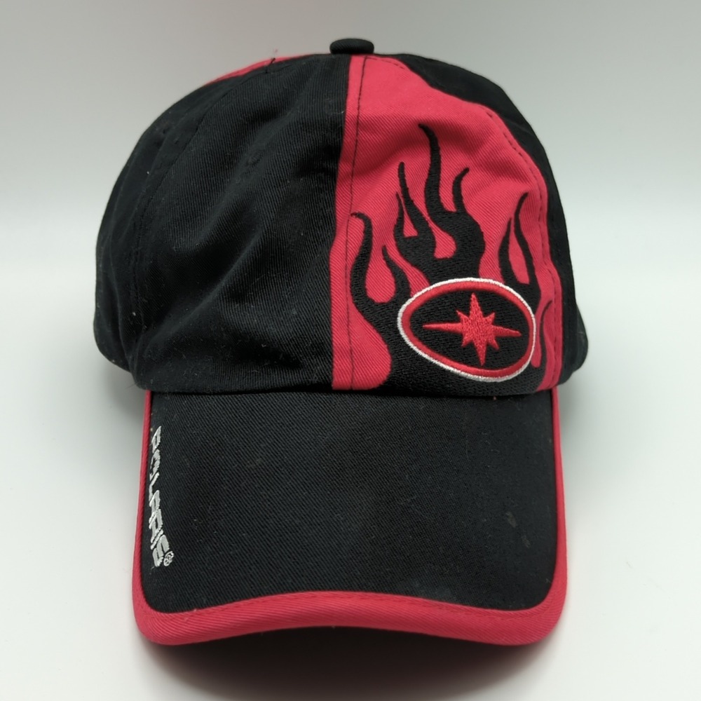 Polaris Hat Mens Adjustable Black Red Flames Logo Strapback Baseball Cap Pure